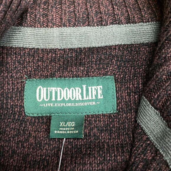 Outdoor Life Sweater Mens XL Brown Knit Cotton Long Sleeve Mock Neck Quarter Zip - Picture 5 of 15